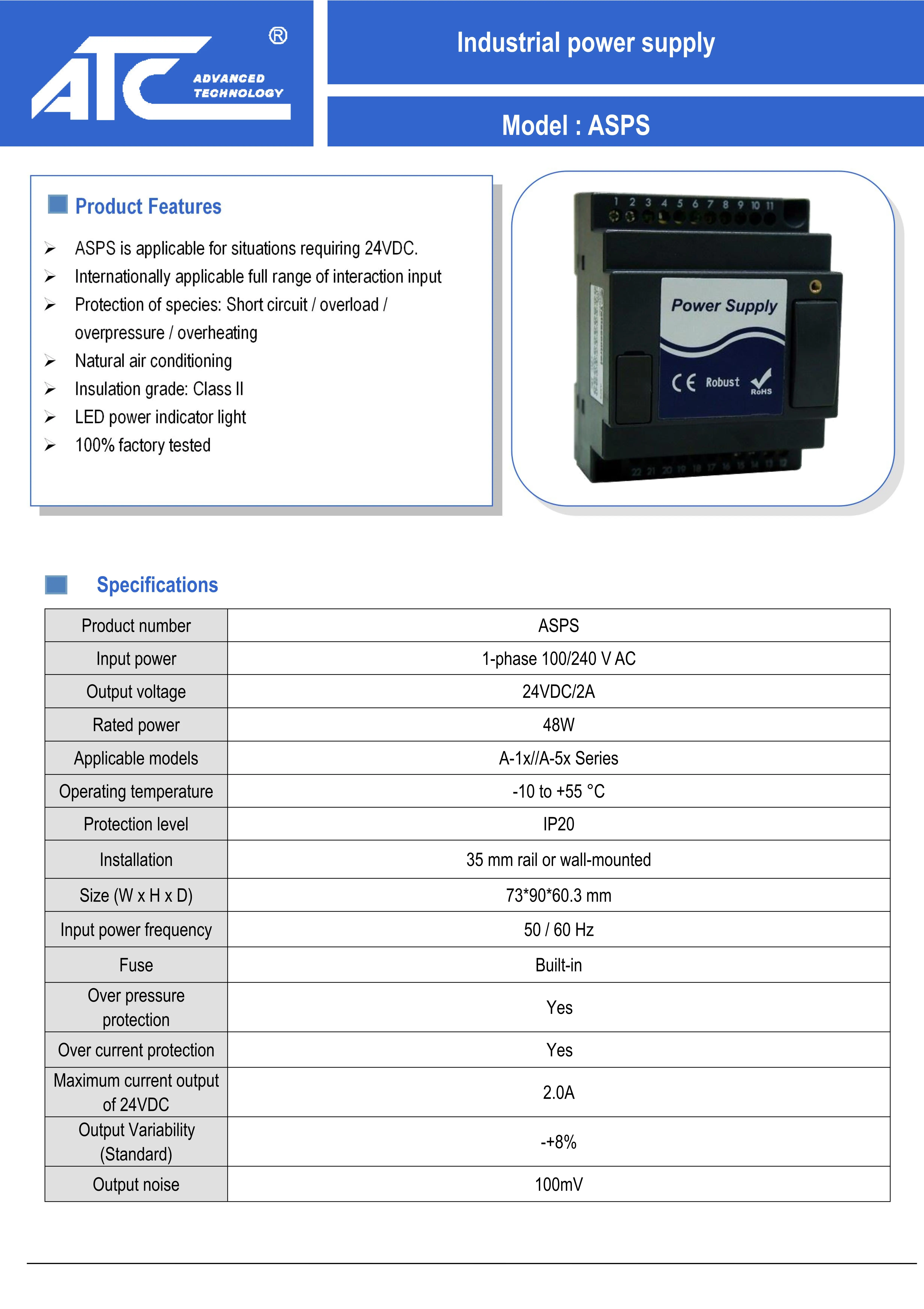 48W Single Output Industrial Power Supply(ASPS)