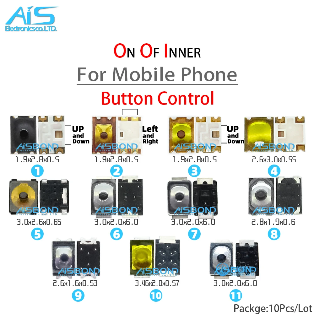 10Pcs/Lot Power On Off Inner Button Control For iPhone Android Huawei OPPO VIVO Smartphone Volume Switch Replacement Parts