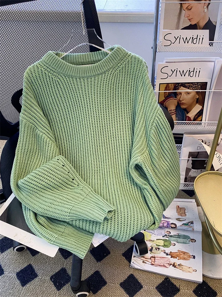 Vintage Oversized Sweaters for Women Knit Pullover Autumn Winter Long Sleeve Causal Korean Fashion Elegant Ladies Loose Jumpers