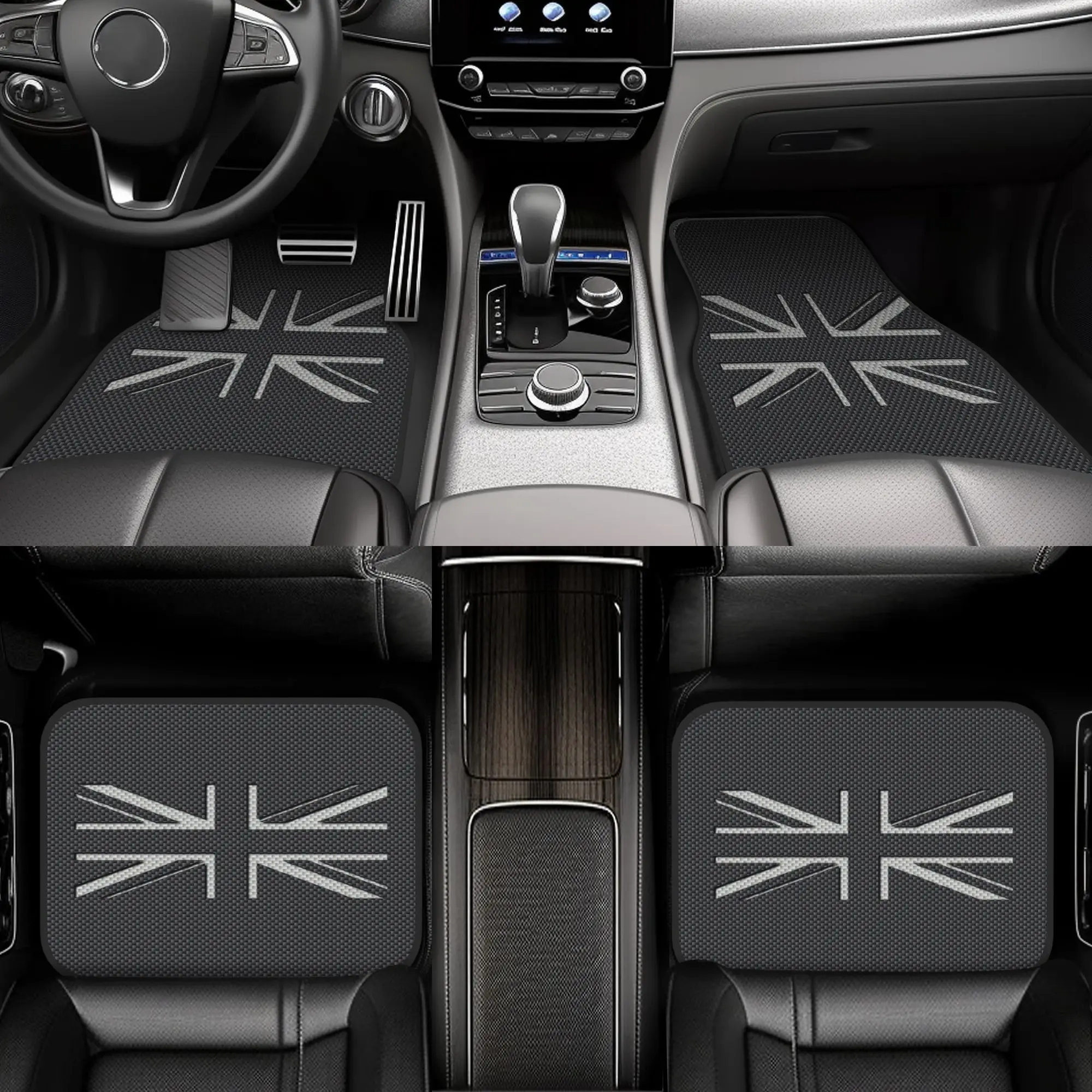 4pcs UK Flag Union Jack Car Floor Mats - British Union Jack Design, Non-Slip Grip, Easy-to-Clean Surface - Full Front & Rear Sea