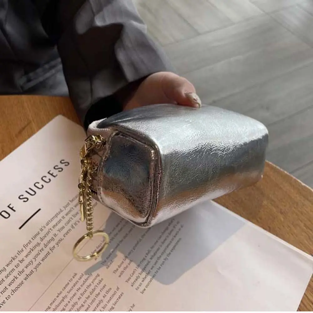 Fashion Design Three Layers Silver Wallet Korean Style Solid Color Zipper Coin Purse Clutch Genuine Leather Small Item Bag Men