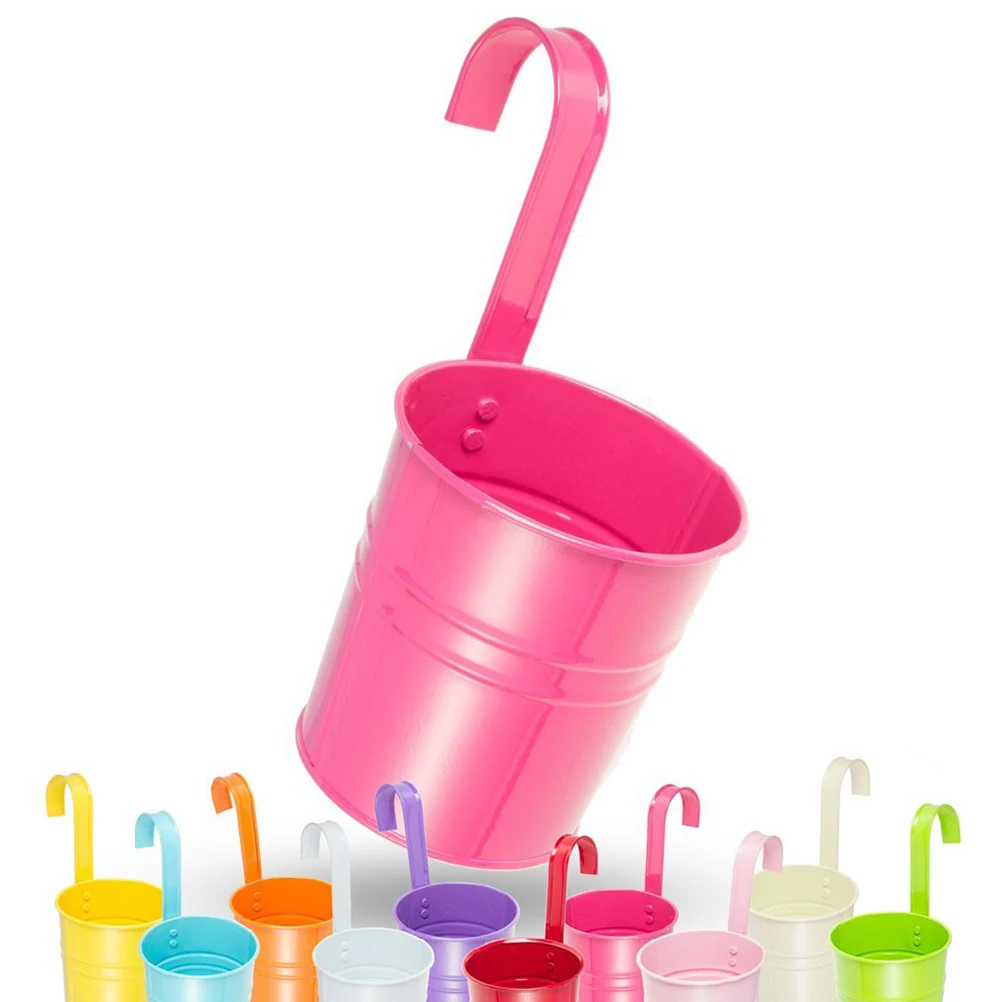 

10Pcs Colorful Iron Hanging Buckets Balcony Flower Pots Garden Plant Planters Outdoor Fence Hanging Flower Holders Bright