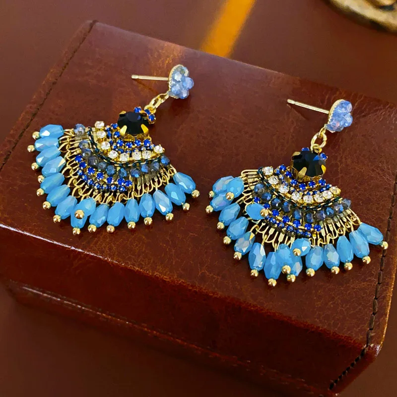 Blue Royalblue Dangle Earrings for Women Summer Holiday Beach Bohimian Mini Beads Drop Earrings Cute