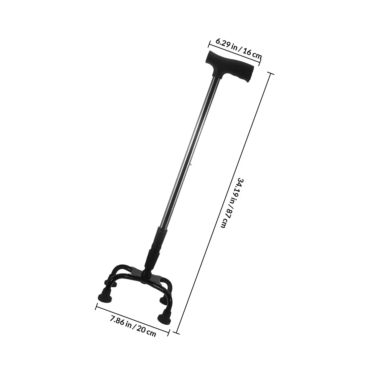 Adjustable Stainless Steel Walking Stick with 4-Prong Anti-Slip Base Lightweight Portable Trekking Cane for Elderly Mobility