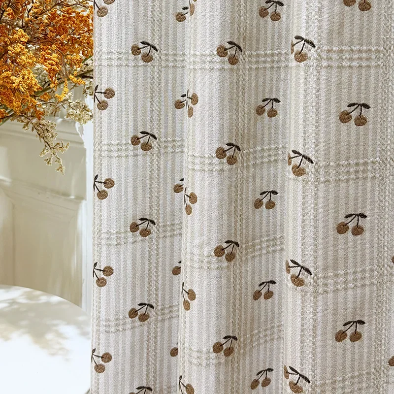 Jacquard Three-dimensional Relief Cherry-dyed Plaid Texture Fabric Golden Orchard Cotton and Linen Curtains Children's Room