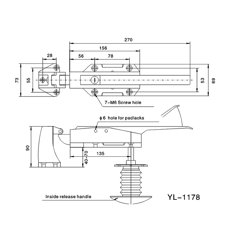 YL-1178 freezer safety door handle convex door with lock wrench oven lock oven door lock