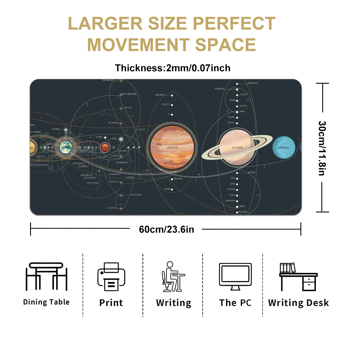 1pc Cosmic Planet Mouse Pad Multi-size Washable Non-Slip Stitched Edge Computer Keyboard Desk Mat For Gaming Office Home Gift