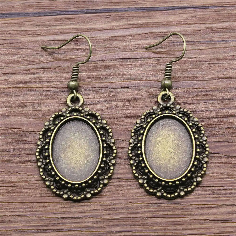 Sejuani Oval Ear Hook Glass Cabochon Base Setting Tray Ornaments Hoop Earrings For Jewelry Making Crafts 18x19mm Earring Size