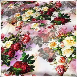 New Rose Spray Printing 19 Mm Elastic High Quality Shirt Dress Clothing Natural Silk Fabric for Sewing In Metro Free Shipping