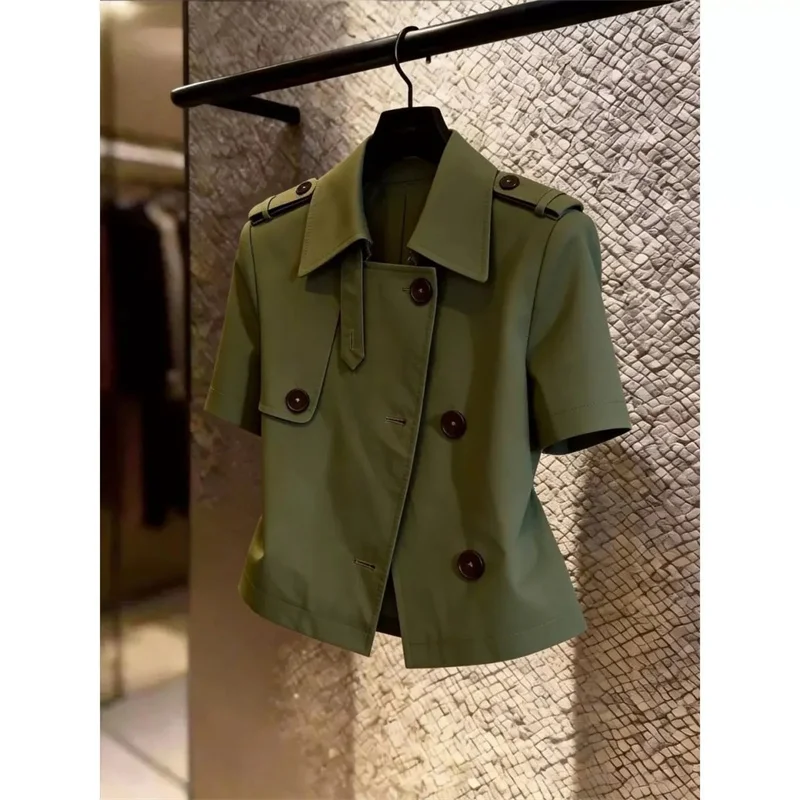 Unique Stylish Military Green Shirt Top Women Blouse 2026 New Design Spring Summer 2026 Casual Short Sleeves Shirt Jacke
