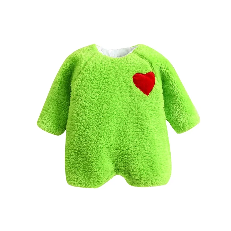 Toddler Baby Girl Boy Furry Rompers Winter Heart Pattern Round Neck Long Sleeve Jumpsuit Bodysuit Halloween Christmas Clothes