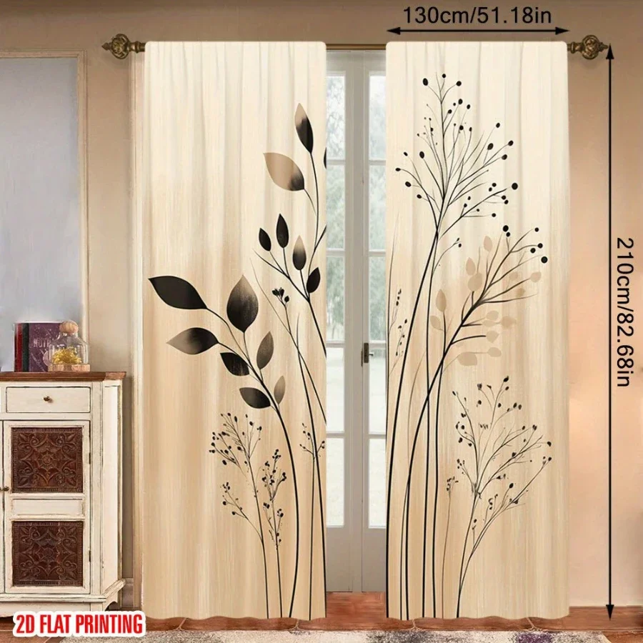2PCS Digital Printed Curtains, Wood Tone Branches and Leaves Pattern, Stylish Window Treatment for Living Room Bedroom Decor