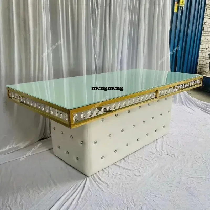 M138 Luxury Gold Stainless Steel Table Bride and Groom Wedding Table With Laether Pendants