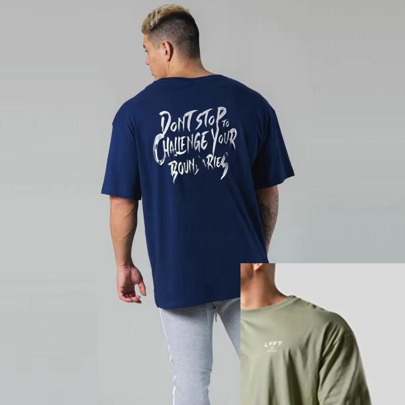 2026 new Don't Stop Challenge Your Boundaries Gym T-Shirt, Motivational Streetwear, 100% Cotton Oversized Black Tee for Men