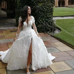 Elegante querida vestidos de casamento a linha rendas apliques lado split vestidos de noiva mangas compridas 2025 personalizado vestidos de noiva