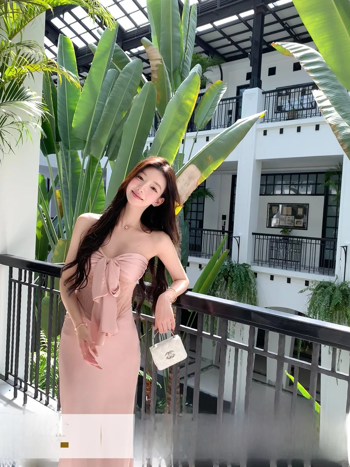

YOLI Pink Bow Tie Vest Bra Women's Spring Pure Desire Slimming Top Elegant Style Polyester Short Length Casual Wear