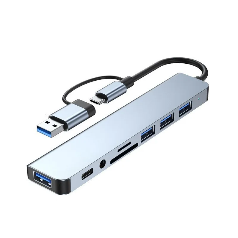 hit productDual-head 8-in-2 Type C Expansion Dock USB3.0 TF/SD Card Reader Laptop USB Hub with for and 3.5mm Audio