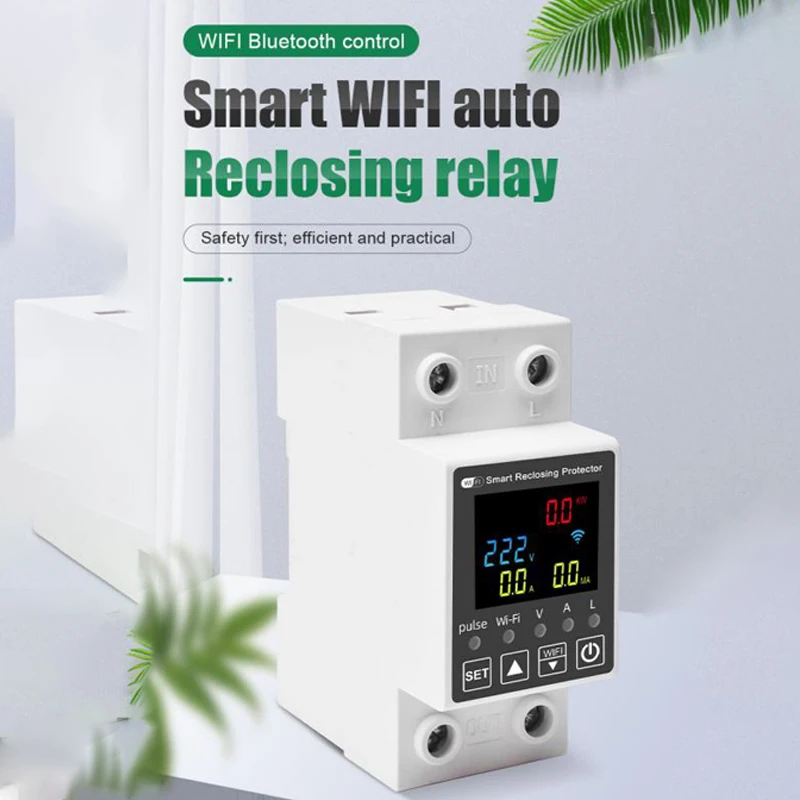 63A WiFi Smart Leakage Over Under Voltage Protector Relay Device Switch Breaker Energy Power kWh Meter with Alexa Google Home