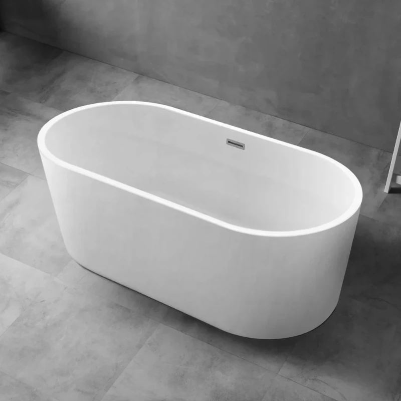 

High quality 150cm white acrylic freestanding bathtub luxurious rectangular oval patterned bathtub