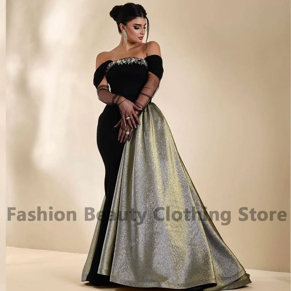 Rose Novias Vintage Party Dress Off Shoulder Crystal Velvet Saudi Arabian Women\'s Prom Gown Brush Train Dubai Evening Dresses