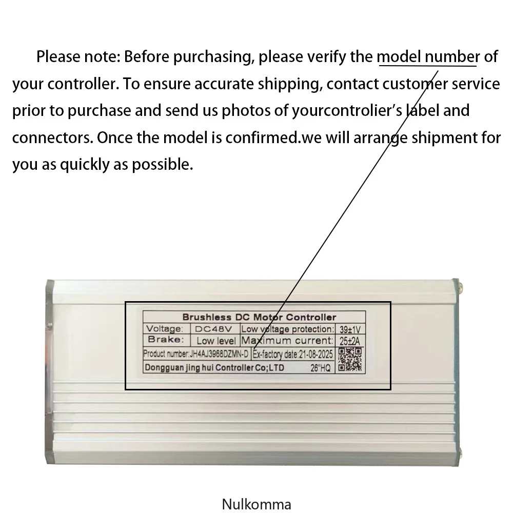 Nulkomma Brushless Motor Controller JH4AJ3968DZMN-D 48V 25A E-Bike ScooterUniversal E-Bike Conversion Kit BicycleSpeedController