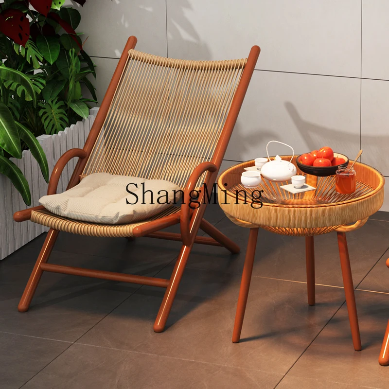 FG good-looking  rattan folding lunch break backrest couch home balcony small table and chairs