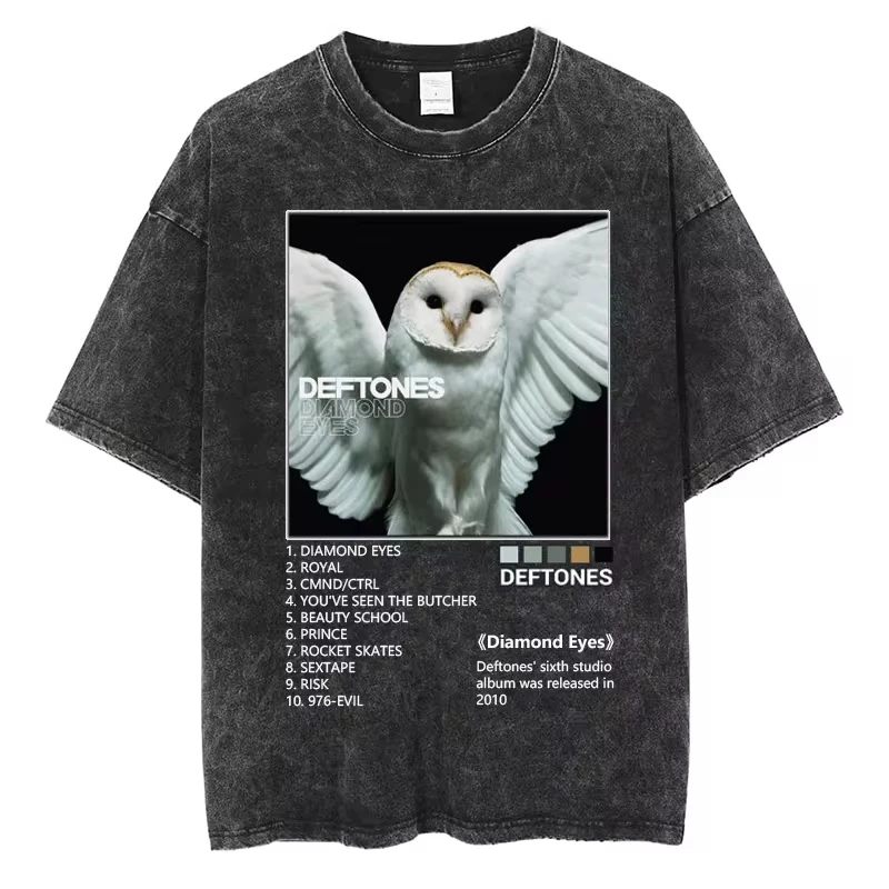 Hip Hop Deftones Men Women Plus Size Summer Washed T Shirt  Vintage Print Cotton Tshirt Fashion Design Tee Streetwear Unisex Top image 4