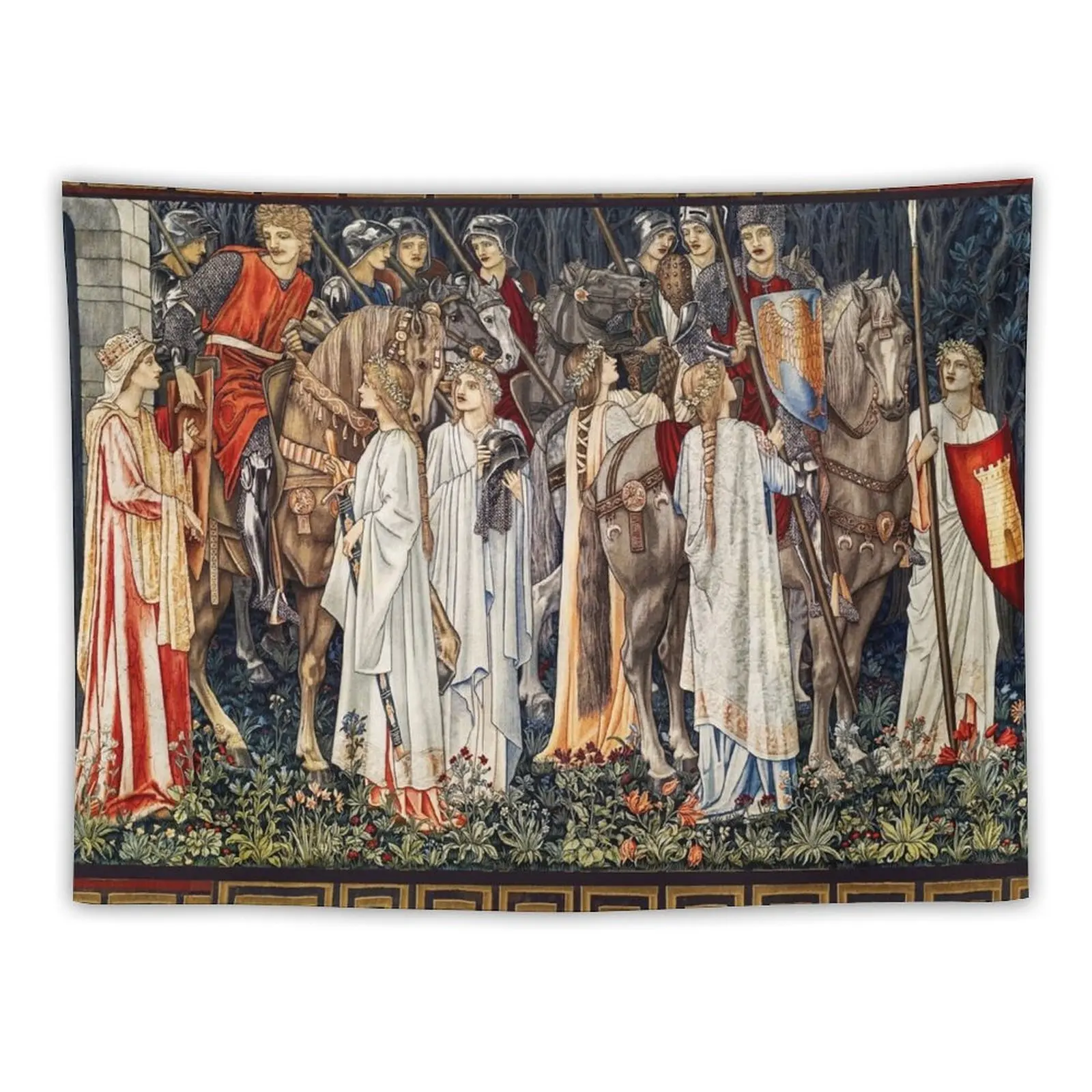 Quest for the Holy Grail, The Arming and Departure of the Knights Horseback Tapestry Aesthetic Home Decor Tapestry