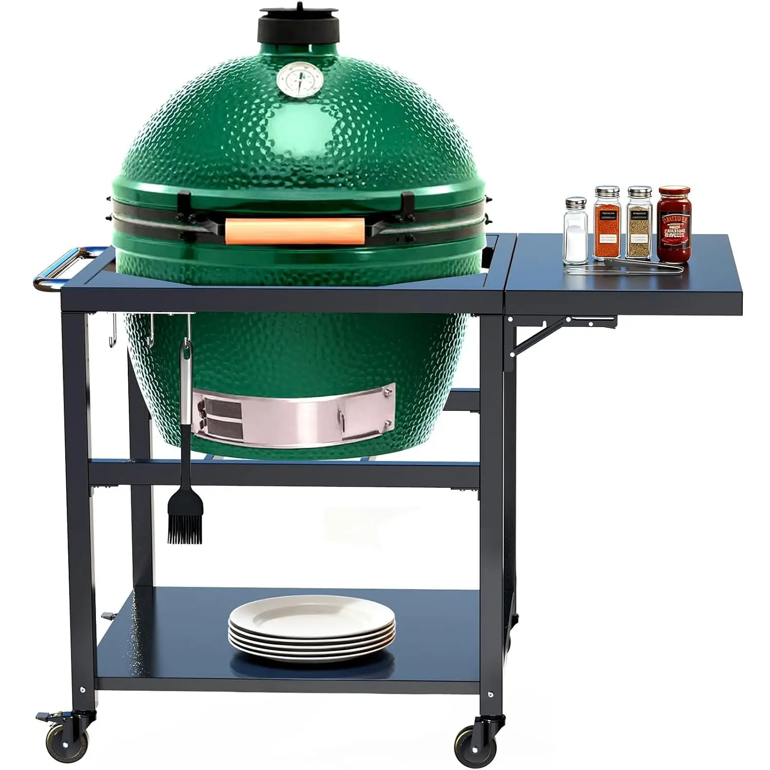 Foldable Side Table, Hooks, Bottom Shelf, Outdoor BBQ Prep Station Big Green Egg Accessories