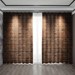 2PC Home Decoration Curtains, Stone Wall With Pole Pocket Curtains, Kitchen, Coffee Shop, Living Room, Balcony, Garden
