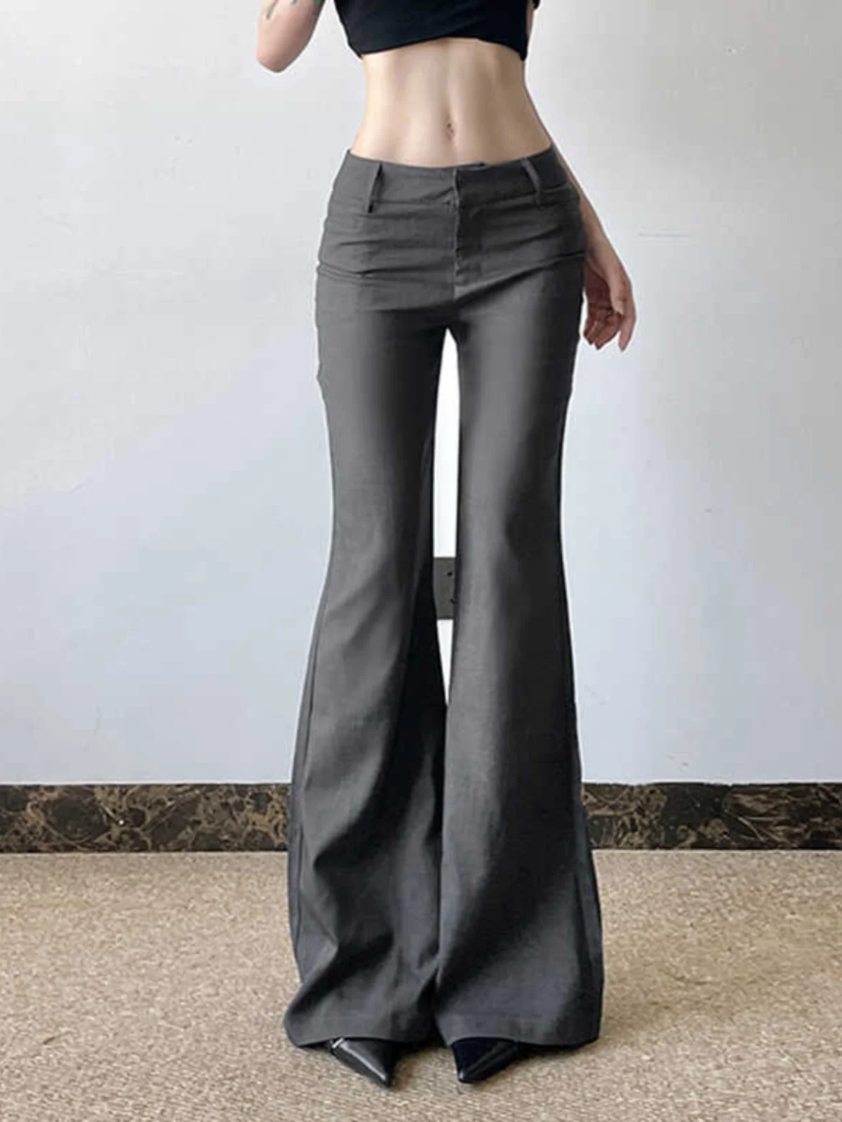 

Amyway Retro Street Sle ey с низкой талией, облегающие костюмные брюки, повседневные универсальные расклешенные брюки с боковым разрезом, женские повседневные брюки
