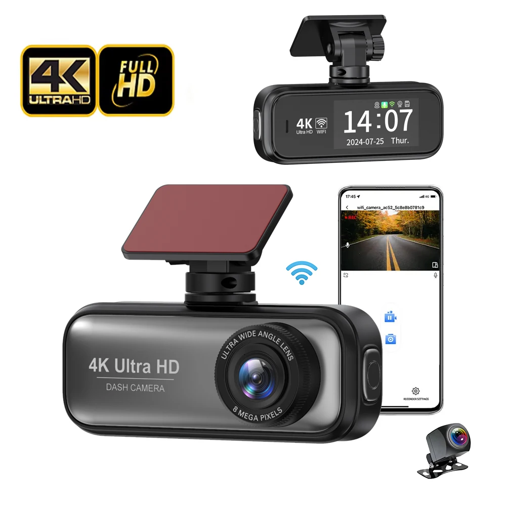 Mini Car Dvr 4K+1080P Dash Camera Wifi Dual Lens Front And Rear Car Camera Black Box Dual Dash Cam 4K For Car