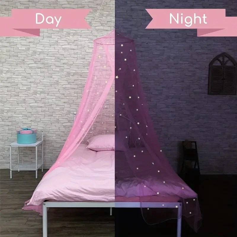 Bed Luifel Voor Meisjes Met Gloeiende Sterren-Prinses Roze Baby Luifel Voor Bedrading Kamer Decor Plafond Tent Kids Bed Gordijnen