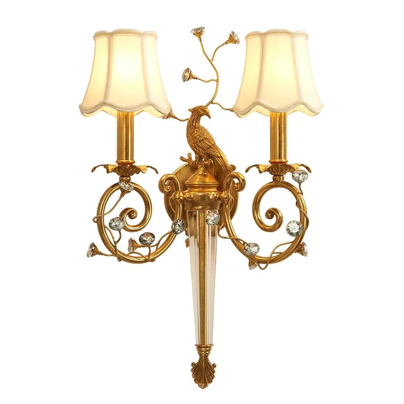 #French wall lamp villa luxury retro European style living room background wall wall lamp bedside lamp bedroom crystal full