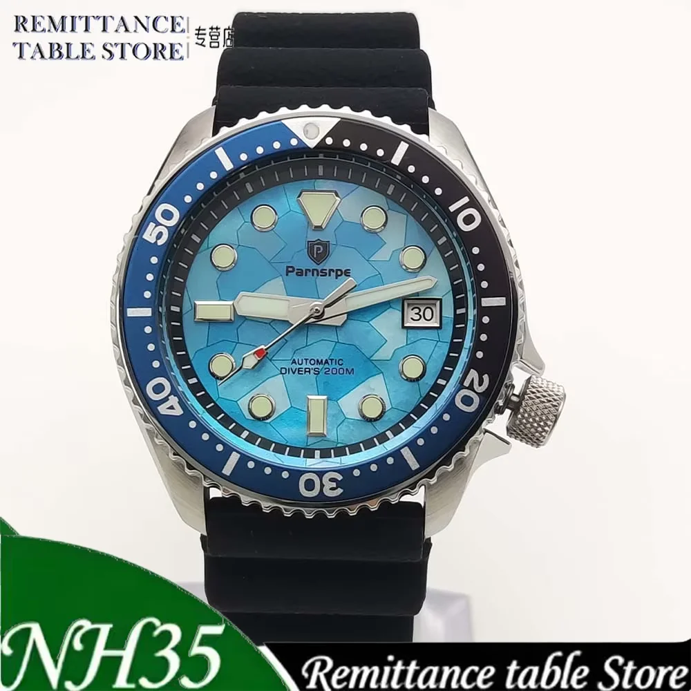 Parnsrpe 2026 New NH35 Automatic Mechanical Watch Men 41mm Luxury Diver Style Ice Blue Dial Sapphire Waterproof Luminous Date