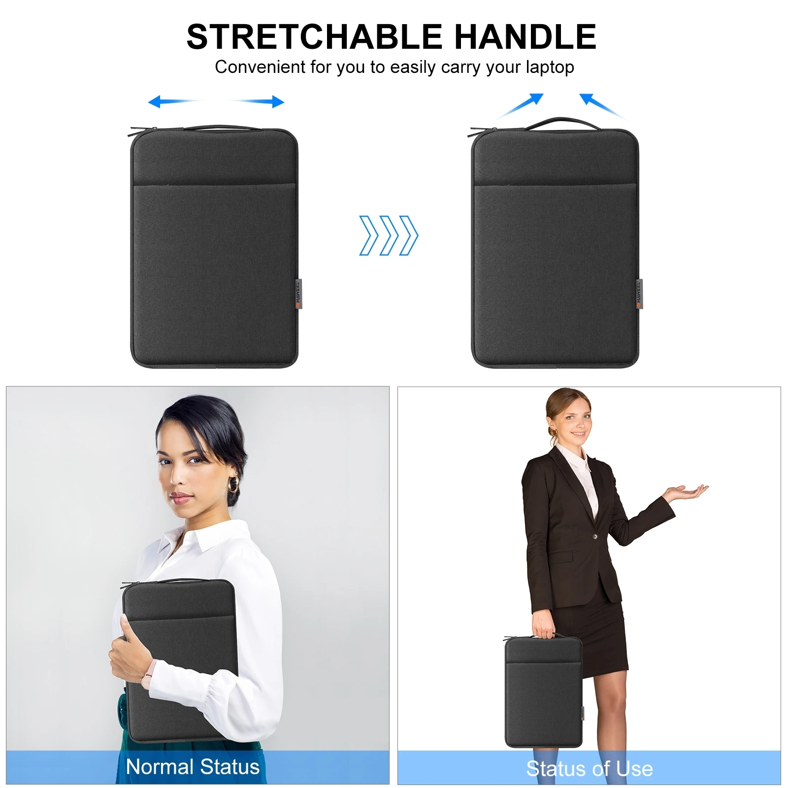 HAWEEL حقيبة كمبيوتر محمول بسحاب حقيبة يد للكمبيوتر المحمول حقيبة ماك بوك لأجهزة الكمبيوتر المحمول مقاس 15-16.7 بوصة، 14-15 بوصة، 12.5-13.5 بوصة