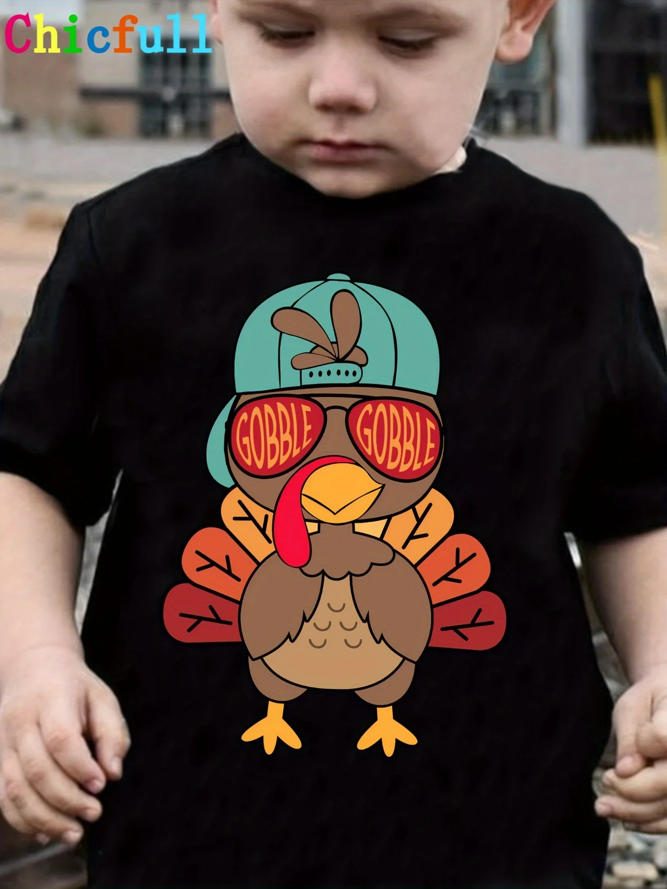Thanksgiving Turkey Print Fashion Creative Casual T-shirt Summer Children's Fashion Print Casual Parent-child Top