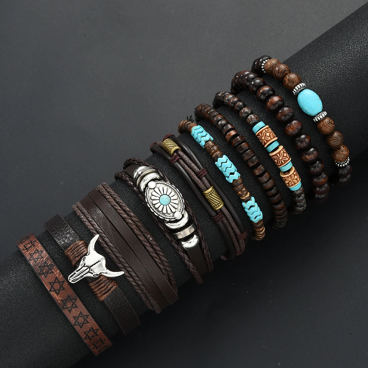 10 قطعة/المجموعة خمر العرقية نمط المنسوجة الجلود سوار للرجال النساء البوهيمي البقرة شجرة الحياة الأساور الجلدية مجوهرات هدايا جديد