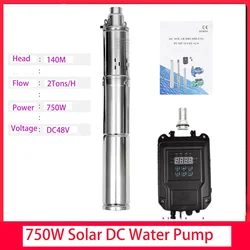 750W Solar DC48V Water Pump External MPPT Controller 140M Head Flow Rate 2000L Per Hour Solar Household PV Drilling Well Pump