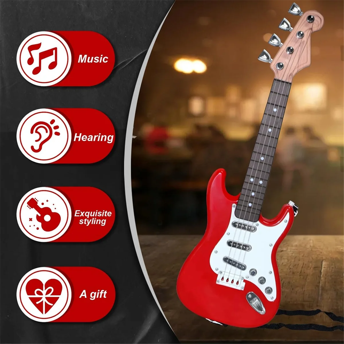 17In Guitar Toy for Kids,4 Strings Electric Guitar Musical Instruments for Children,Portable Electronic Instrument Toy,A