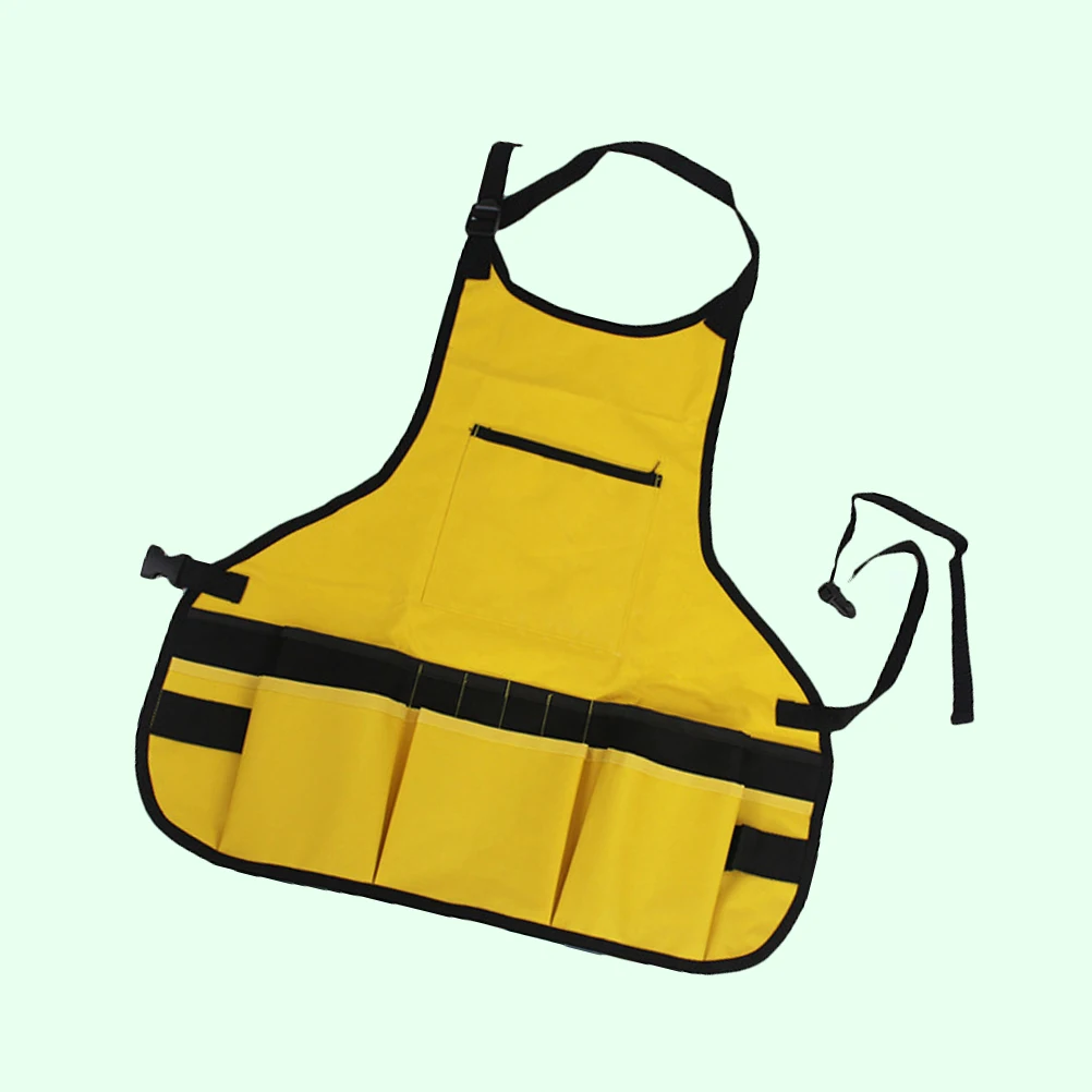 

Comfortable Oxford Fabric Waterproof Tool Apron Multi Pockets Extended Apron For Workshop Painting Yellow