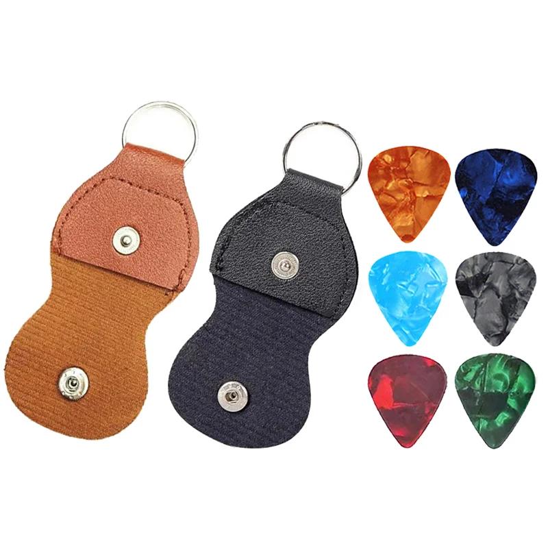 Leather Guitar Pick Holder – PU Leather Picks Case Portable Key Ring Pouch for Music Accessories Storage and Daily Carry TMZ