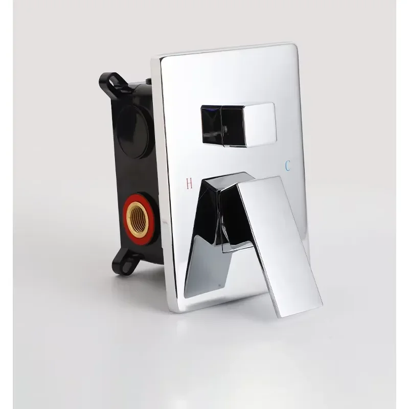 Chrome Polished Brass Shower Diverter Valve Double Handle Hot Cold Mixer with Ceramic Core Gun Grey Finish for Bathroom