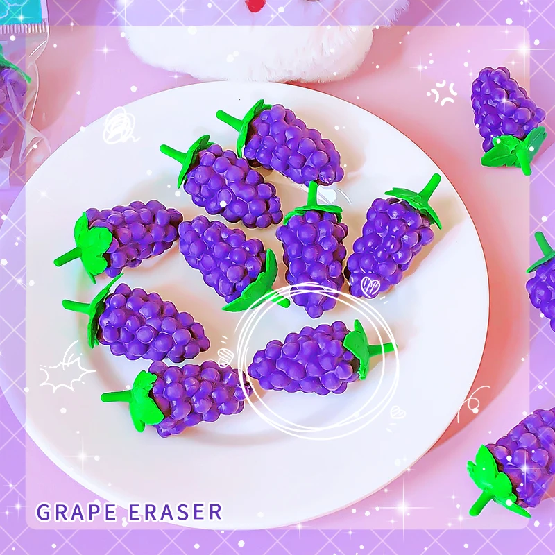 Kawaii Stationery items Aesthetic stationery supplies back to school acsesories grape funny Eraser drawing rubber school stuff