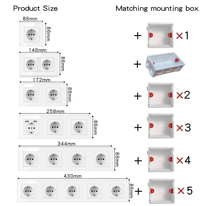 Novski-Módulo montado en la pared, enchufe alemán, usb, Cat6, ordenador, TV, panel de vidrio templado, interruptor, combinación de función de botón