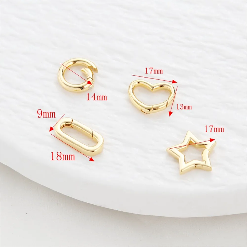 Round Love Five-Star Rectangular Spring Buckle, Lobster Buckle Connection, Bracelet Elastic Buckle, DIY Accessories, 14K