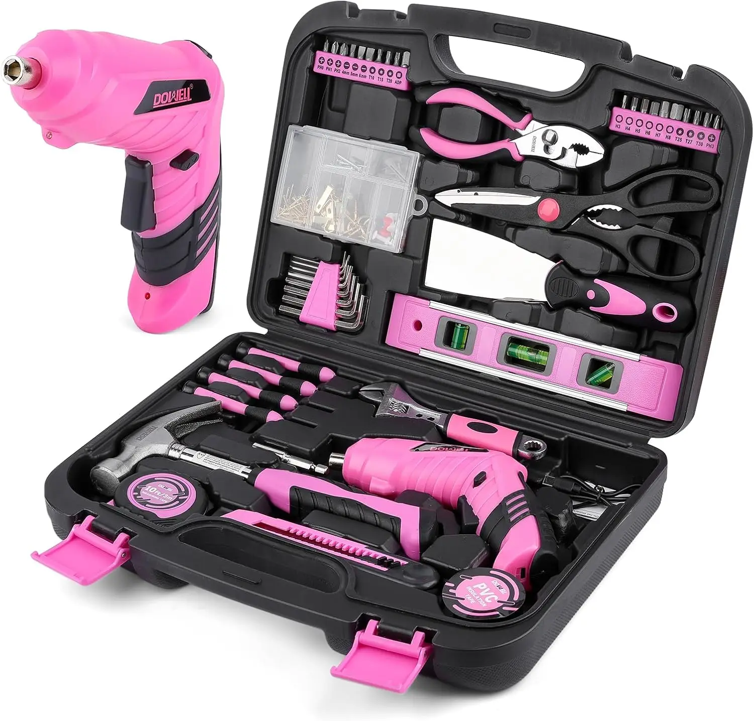 

143-Piece Pink Cordless Screwdriver Tool Set with Plastic Storage Case for Home Use