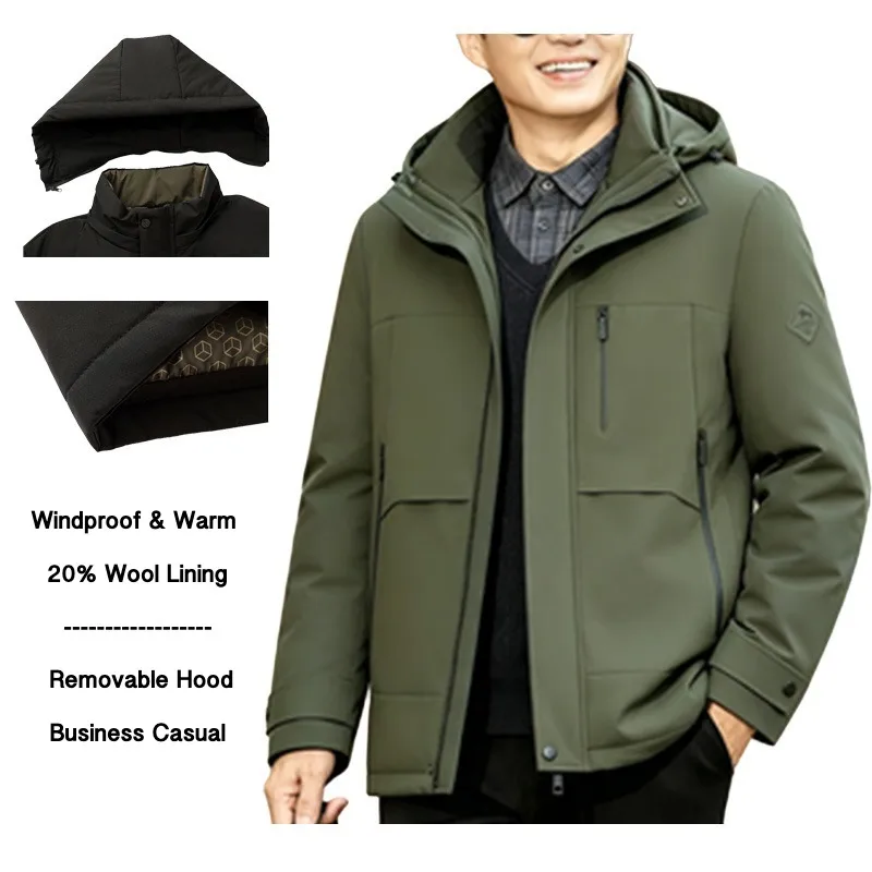Mens Thick Winter Parka with Detachable Hood Full Zip Long Sleeves and Pockets Casual Coat in Black Orange and Green L to 5XL