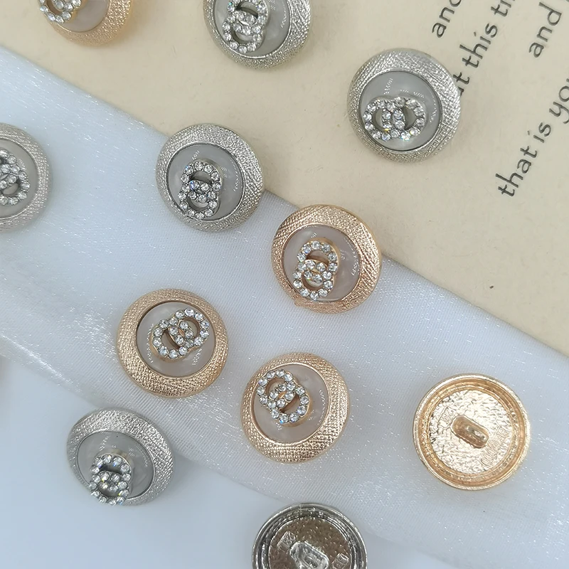 18/25MM High Quality Rhinestone Metal Buttons Of Clothing 6Pcs Wholesale Gold Silver Brand Fashion Decor Round Button For Women