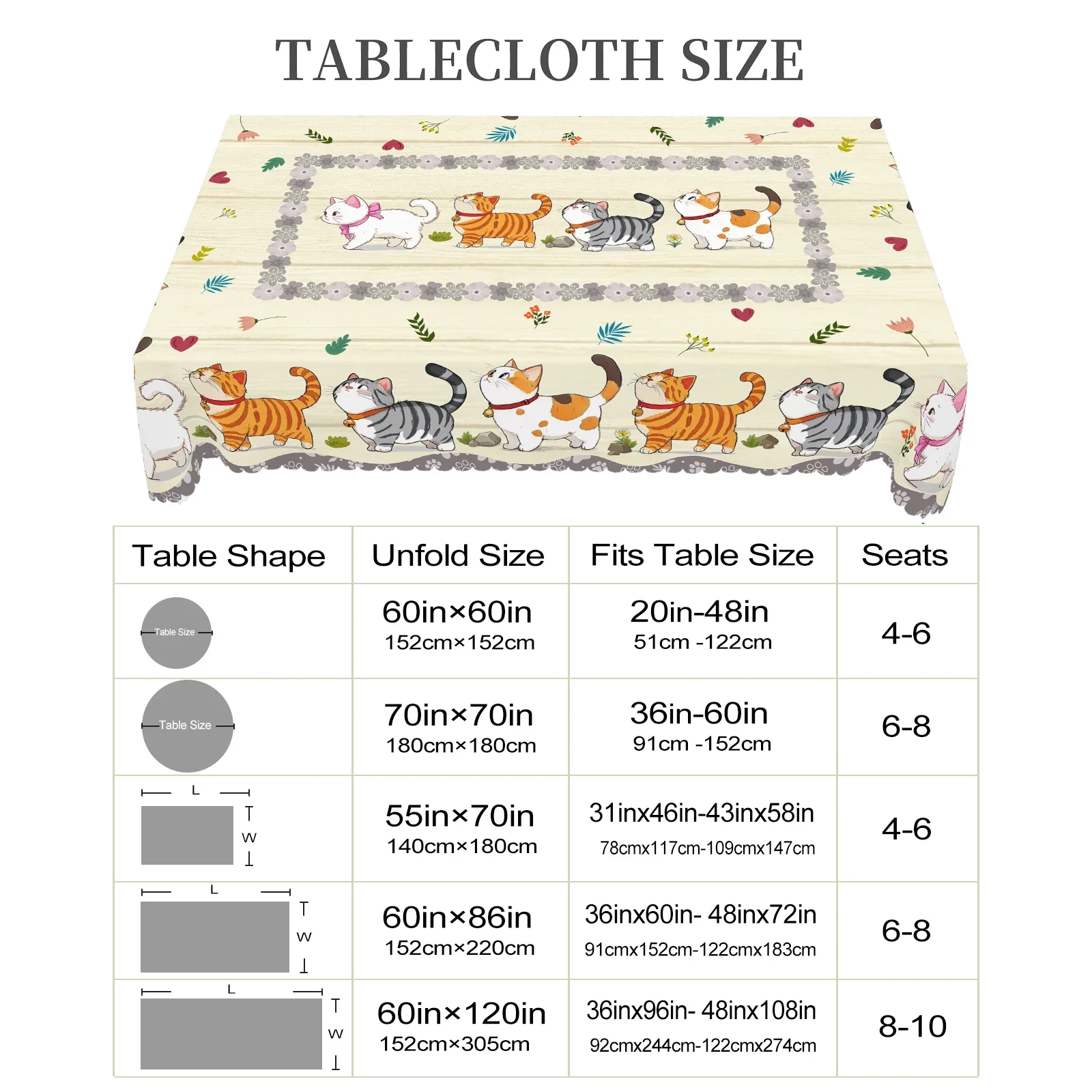 مفرش طاولة مطبوع عليه موضوع QW Cat بنمط قطة لطيف، مناسب لتزيين حفلات أعياد الميلاد في الحديقة في الداخل والخارج